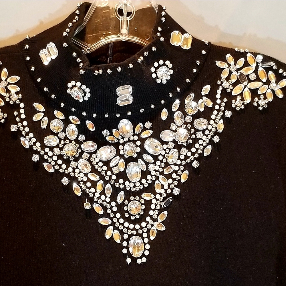 INC RHINESTONE BLACK SWEATER